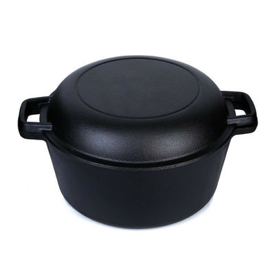 4.8L Cast Iron Casserole 2 In 1 Cast Iron Dutch Oven with Skillet Lid