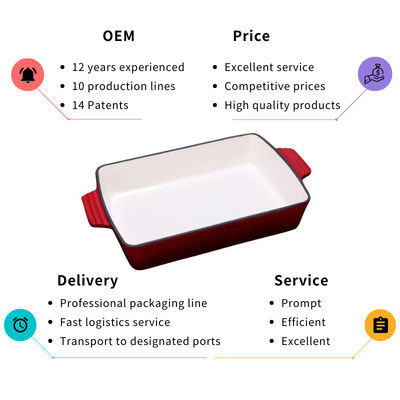 27*24*4.5cm Cast Iron Frying Pan Heavy Duty Enamel Coating Cast Iron Baking Pan