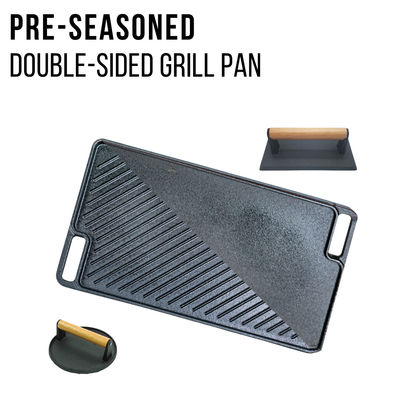 Pre Seasoned Reversible Cast Iron Grill Griddle 46x26x1.7cm
