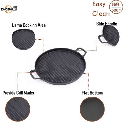 BBQ Cast Iron Round Griddle Pan With Ridge 24/28/30cm Multifunctional: