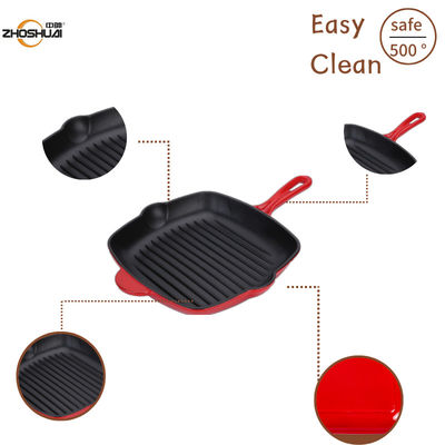 9 Inch Duracast Enameled Cast Iron Grill Pan With Long Handle