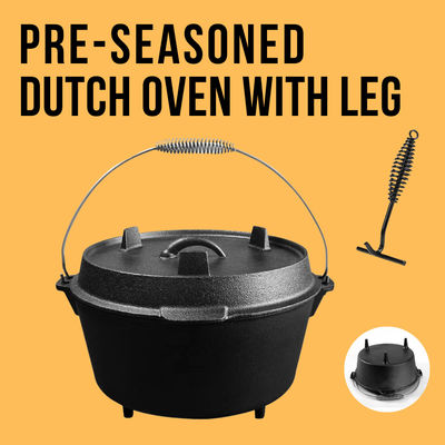 31X14&quot; Cast Iron Double Dutch Oven Pre Seasoned Matt Black With Legs
