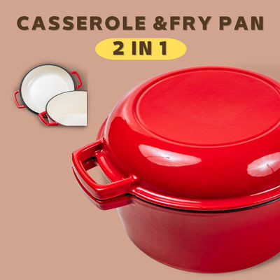 4.8L Cast Iron Casserole 2 In 1 Cast Iron Dutch Oven with Skillet Lid