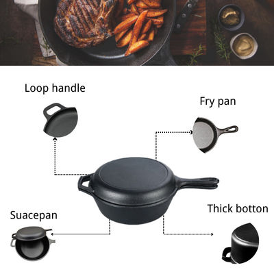 2 In 1 Pre Seasoned Cast Iron Casserole Dutch Oven with Long Handle