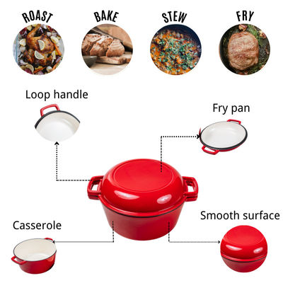 4.8L Cast Iron Casserole 2 In 1 Cast Iron Dutch Oven with Skillet Lid