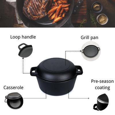 Pre Seasoned 2 In 1 Cast Iron Dutch Oven 5 Quart For Camping