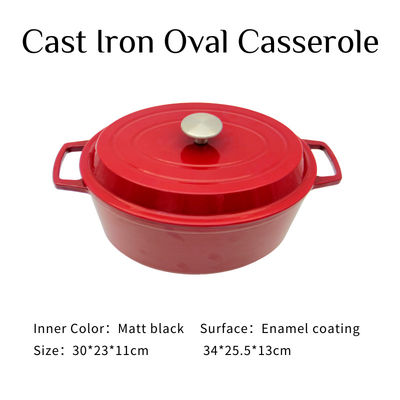 Customized Cast Iron Casserole Enamel Coating Oval Casserole With Lid