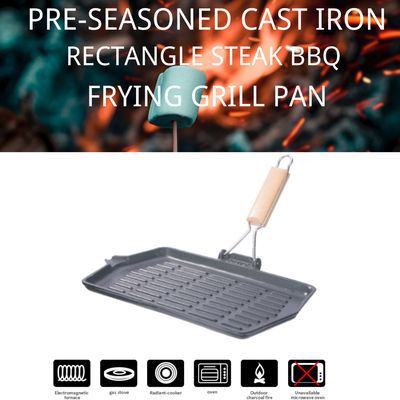 13.8inch Cast Iron Grill Griddle Non Stick Grill Pan For Camping