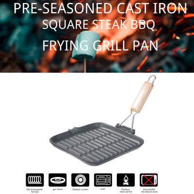 Square Cast Iron Grill Griddle Pre Seasoned Flat Iron Skillet Grill With Folding Handle