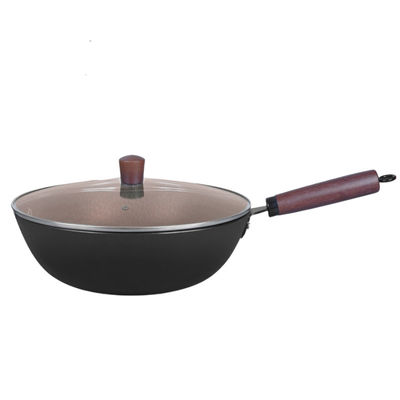 Non Stick Chinese Wok Pan Good Heat Retention With Wooden Handle