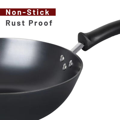 Rust Proof Chinese Wok Pan Pre Seasoned With Glass Lid ISO9001