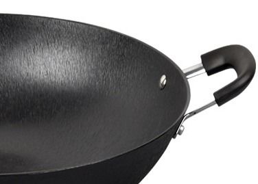 Cast Iron Skillet Induction Chinese Wok Pan 30cm Wooden Handle Cover
