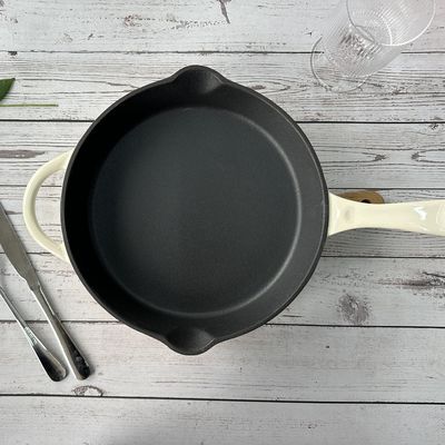 Cast Iron Enamel Coated Frying Pan Non Stick Durable Black Interior