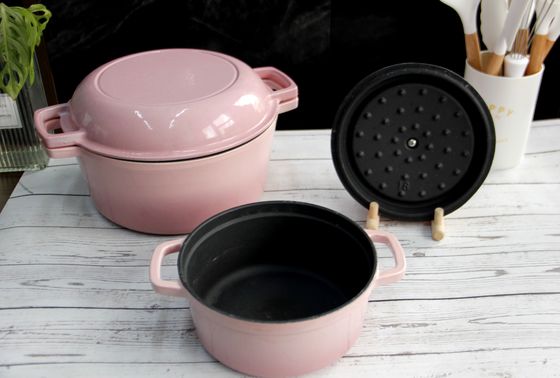 Enameled Cast Iron Skillets 2 In 1 Double Dutch Oven Cookware Sets