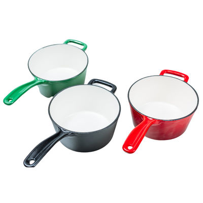 16cm Red Enameled Iron Cast Saucepan Pot With Long Handle