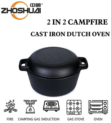 26cm Cast Iron Casserole 4.8L Cast Iron Dutch Oven 2 In 1 Easy Handle