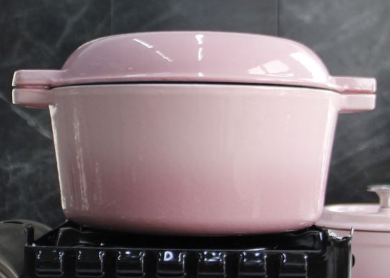 Pink Enameled Pre Seasoned Cast Iron Pan Lid And Dutch Oven 2 In 1