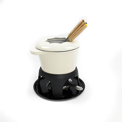 OEM Cheese Cast Iron Fondue Pot Non Stick Enamel Flat Bottom
