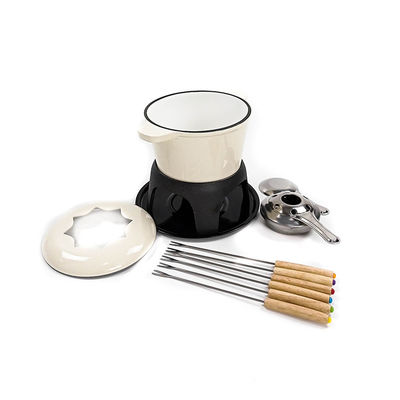 OEM Cheese Cast Iron Fondue Pot Non Stick Enamel Flat Bottom
