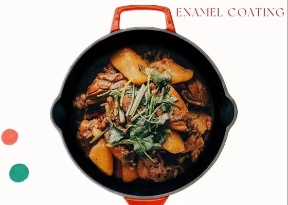 Non Stick Enameled Cast Iron Skillet Deep Fry Pan With Handles