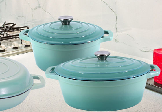 Non-Stick 2.4L Cast Iron Dutch Oven Two Handles Cast Iron Casserole Pot