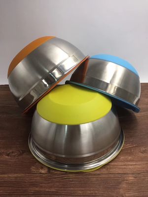 Stainless Steel Metal Salad Bowl With Lid 1.25L-5L Silicone Bottom