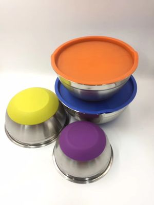 Stainless Steel Metal Salad Bowl With Lid 1.25L-5L Silicone Bottom