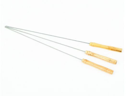 Stainless Steel Camping Cooking Set Reusable Grilling Kebab Fork Wooden Handle