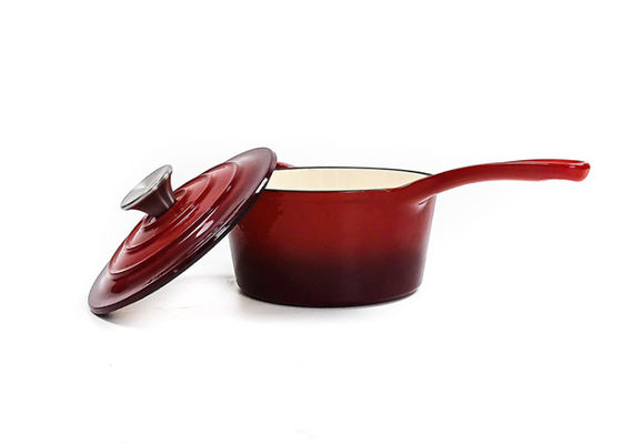 16cm Red Enameled Iron Cast Saucepan Pot With Long Handle