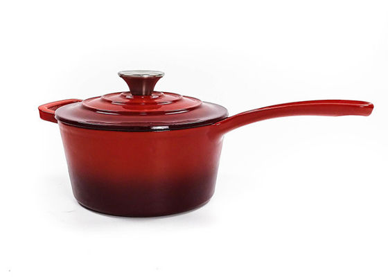16cm Red Enameled Iron Cast Saucepan Pot With Long Handle