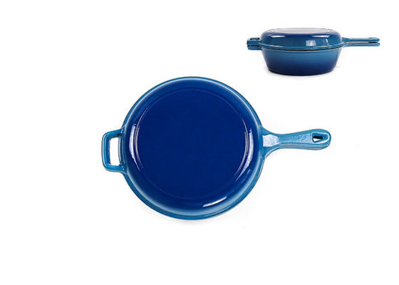 26*8cm Blue Cast Iron Casserole Pan 2 In 1 4.8kg  with One long handle