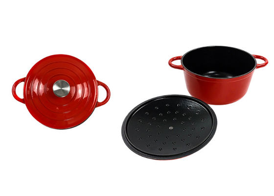 OEM ODM 21.3*10cm Red Cast Iron Dutch Oven ISO9001 certificated