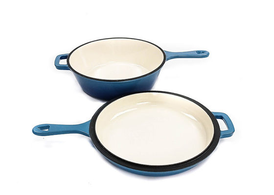 2 In 1 Cast Iron Casserole Skillet Enamel Coated  3.2 Quart