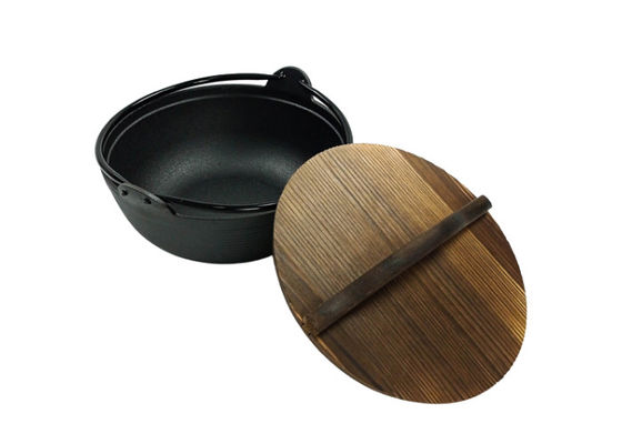 18/20/27cm Cast Iron Dutch Oven Pre Seasoned With Wooden Lid