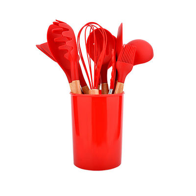 Red Enamel Cast Iron Shallow Casserole With Silicone Cutlery Sets