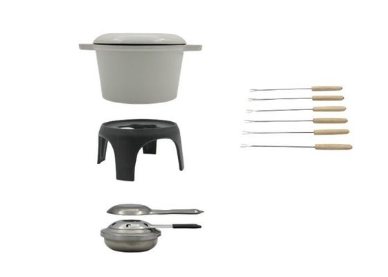 OEM Cheese Cast Iron Fondue Pot Non Stick Enamel Flat Bottom