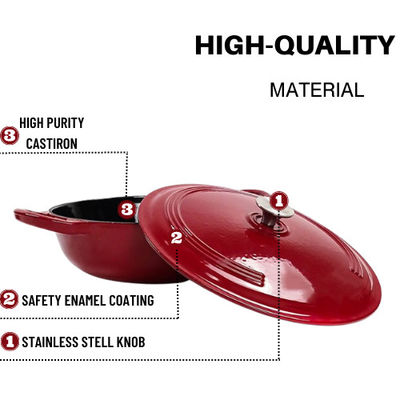 Red Enamel Cast Iron Shallow Casserole With Silicone Cutlery Sets