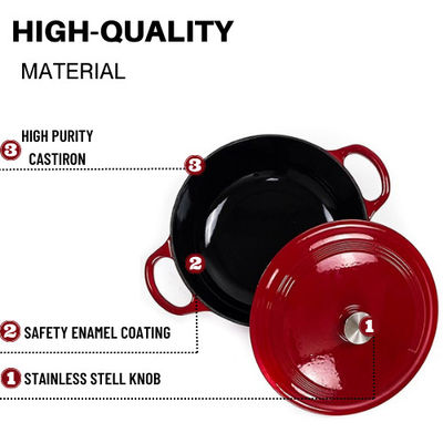 OEM ODM 21.3*10cm Red Cast Iron Dutch Oven ISO9001 certificated