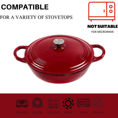 Red Enamel Cast Iron Shallow Casserole With Silicone Cutlery Sets