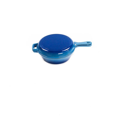 26*8cm Blue Cast Iron Casserole Pan 2 In 1 4.8kg  with One long handle
