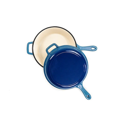26*8cm Blue Cast Iron Casserole Pan 2 In 1 4.8kg  with One long handle