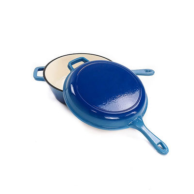 26*8cm Blue Cast Iron Casserole Pan 2 In 1 4.8kg  with One long handle
