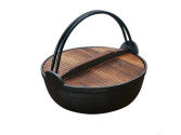 18/20/27cm Cast Iron Dutch Oven Pre Seasoned With Wooden Lid