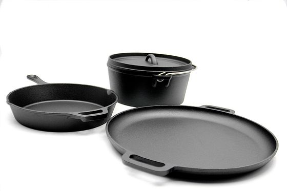 Cast Iron Frying Pan,Grill Pan , dutch oven 3 Piece-set Pre Seasoned for all stove