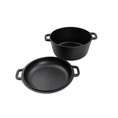 26cm Cast Iron Casserole 4.8L Cast Iron Dutch Oven 2 In 1 Easy Handle