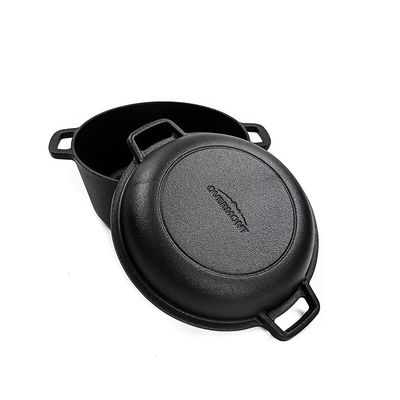 26cm Cast Iron Casserole 4.8L Cast Iron Dutch Oven 2 In 1 Easy Handle