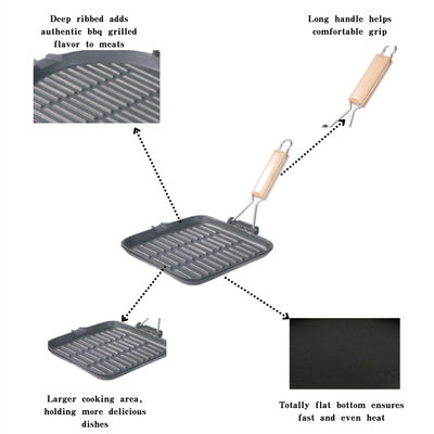 Square Cast Iron Grill Griddle Pre Seasoned Flat Iron Skillet Grill With Folding Handle