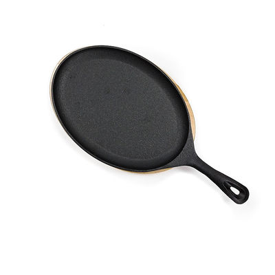 Matt Black Cast Iron Sizzle Platter BSCI With Wooden Base Fajita