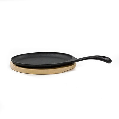 Matt Black Cast Iron Sizzle Platter BSCI With Wooden Base Fajita