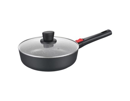 Large Deep Dish Aluminumpot 28cm With Glass Lid Black